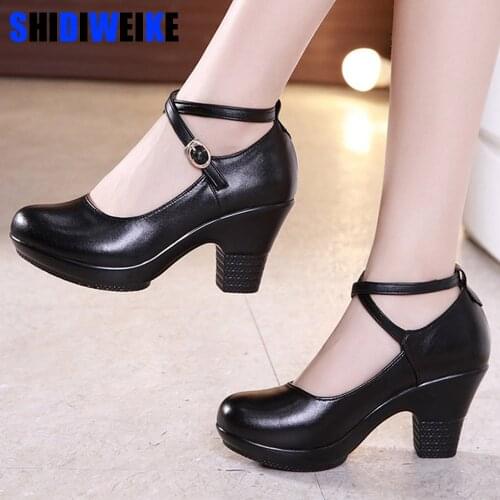 New Fashion Women Pumps With High Heels For Ladies Work Shoes Dancing Platform Pumps Women Genuine Leather Shoes Mary Janes