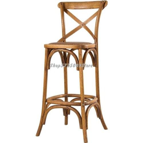 High Chair Solid Wood Bar Chair Light Luxury Home Retro Bar Chair High Back High Bar Chair Modern Simplicity