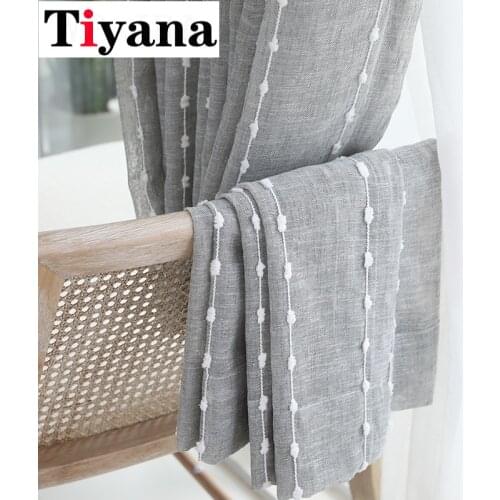 Grey Tulle Curtain White Vertical Stereoscopic Embroidered Line Sheer Drape Window Screens Tulle Curtains For Living Room ZH057Y