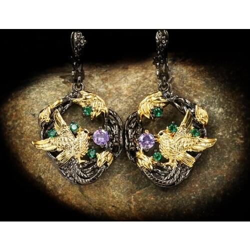 925 Silver Ladies Pendant Earrings Magpie Bird Earrings Luxury Elegant Black Gold Jewelry Creative Ladies Earrings Gold Earings