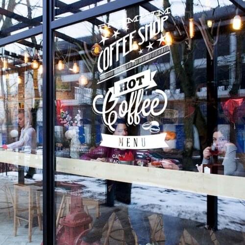 Coffee Shop Sign Premium Hot Coffee Sign Mug Logo Cafe Decor Highest Quality Wall Cup Decal Sticker Vinyl