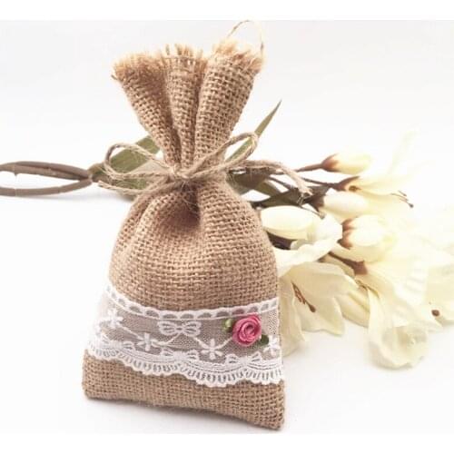 Free shipping handmade Natural Jute Bags royan Lace gift bag Jute bow-knot Bag Gift Sweets Bags with 4''x 6