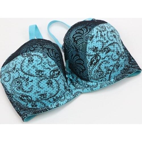 Bingyanfushi Bra blue lace sexy full C D DD E F G cup bras for women push up garther deep V sexy bra plu size 75-110 bh bhs B12