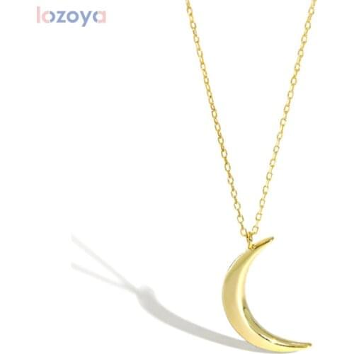 LOZOYA 925 Sterling Silver Slim Moon Jewels For Pendant Long Chain Necklace 2020 Rock Punk Fashion Luxury Women Christmas Women