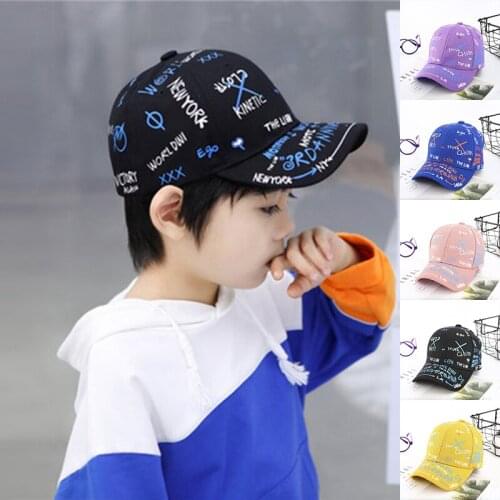Childrens Spring/Autumn Graffiti Hat Boys/Girls Outing Sun Hat Fashion Student Adjustable Baseball Cap Kids Sports Cotton Cap