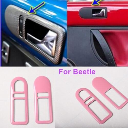 For VW Beetle 2001~2011 Accessories For sale 2x Pink Car Interior Door Handle Bowl Cover Panel Sticker