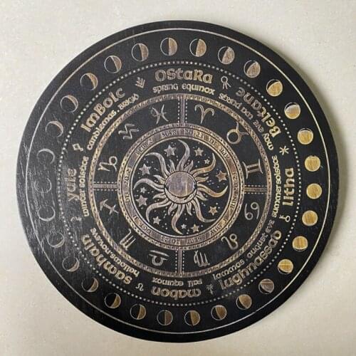 E56D Crystal Energy Disk Witch Divination Pendulum Board Annual Ring Oak Carving Astrolabe Altar Pendulum Prayer Ritual Props