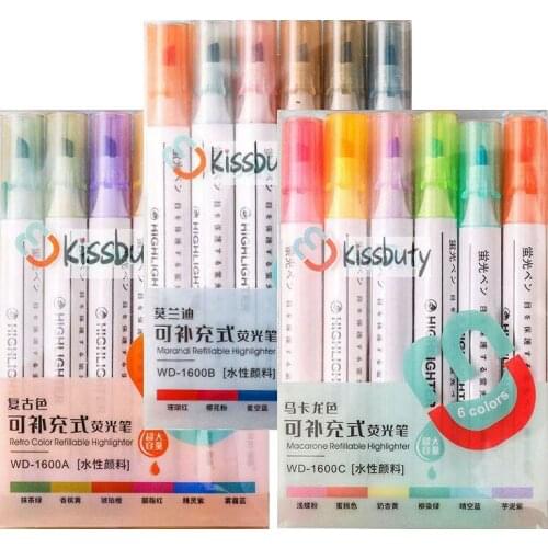6 Pcs/Set Macaron Colors Highlighter Pens Retro Morandi Art marker Fluorescent Pen for Journal Painting Stationery Supplies