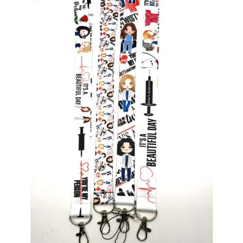 Hot New 20 pcs Greys Anatomy Doctors nurse Neck Strap Lanyards Badge Holder Rope Pendant Key Chain Accessories Gift