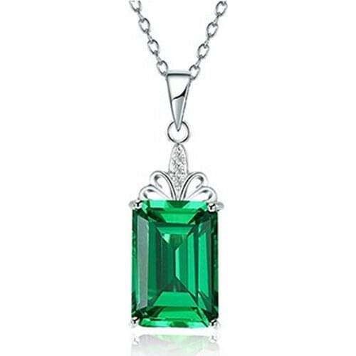 Classic Necklace 925 Silver Jewelry Rectangle Emerald Gemstone Pendant Ornaments for Women Wedding Promise Party Gift Wholesale