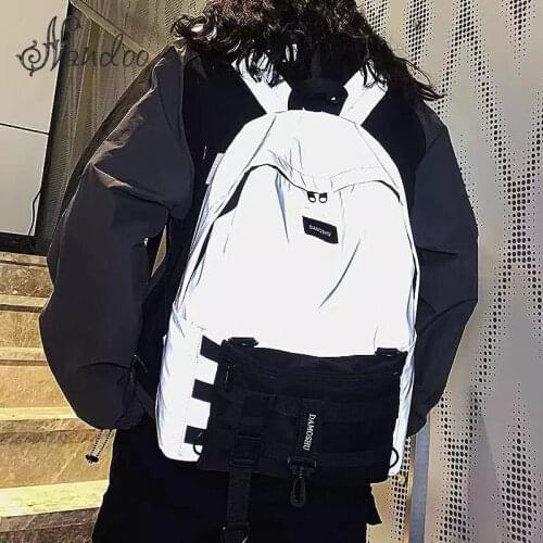 Cool Reflection Backpack Hip Hop Youth Travel Tactical Backpack Unisex Waterproof Nylon Backpack Streetwear Bag Couple Schoolbag