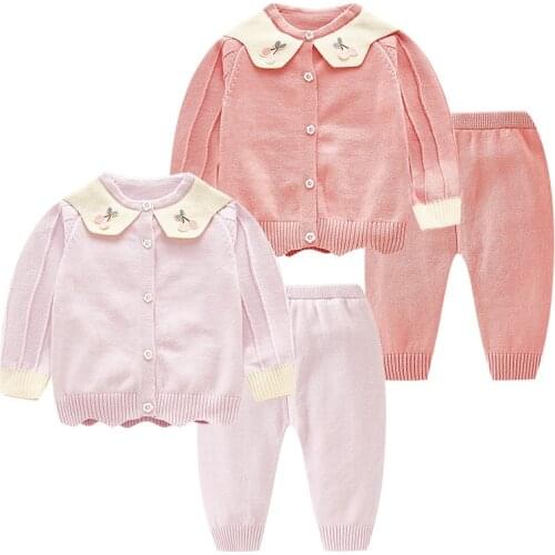 Boutique Infant Baby Girl Clothes Sets 2pcs Doll Collar Long Sleeve New Autumn Winter Knitting Newborn Baby Sweaters Z610