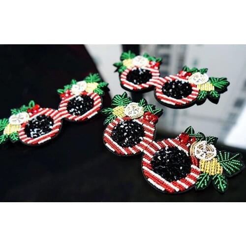 Red flowersunglass rhinestone beaded sequins patches embroidered sew on patch applique patches for clothes parches para la ropa