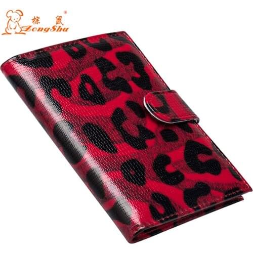 Red Leopard Pattern Buckled Card Pu Leather Soft Passport Cover Credit Card Holder Pu Leather Passport Holder With Traveling