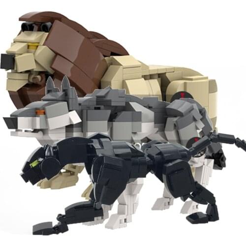 Simulation Animals Building Blocks Action Figure Model Toys For Children Leopard Lion Wolf Assembling Bricks Dolls Kids Toys