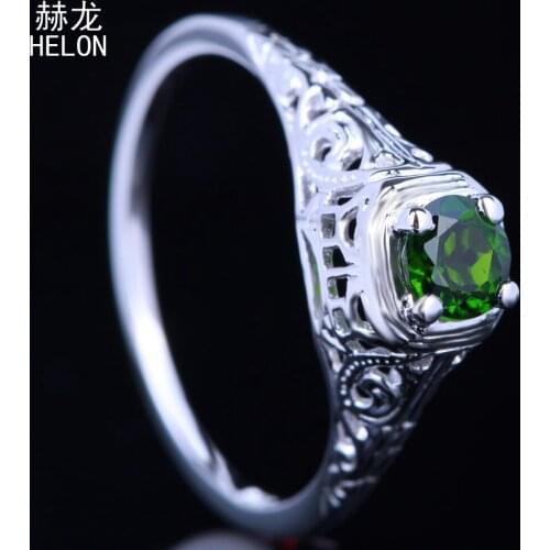 Real 925 Sterling Silve Round 4.5mm 100% Genuine Chrome Diopside Engagement Ring Art Deco Retro Fine Jewelry Setting Wholesale