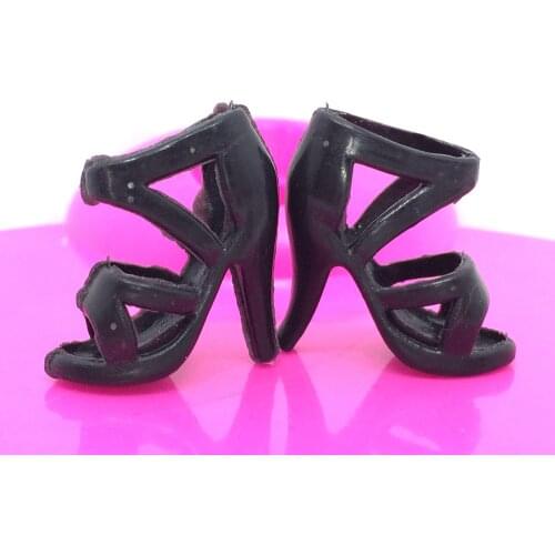 NK 10 pairs/Set Doll Black Shoes Cute Heels Fashion Sandals For Barbie Doll High Quality Baby Toy 019C