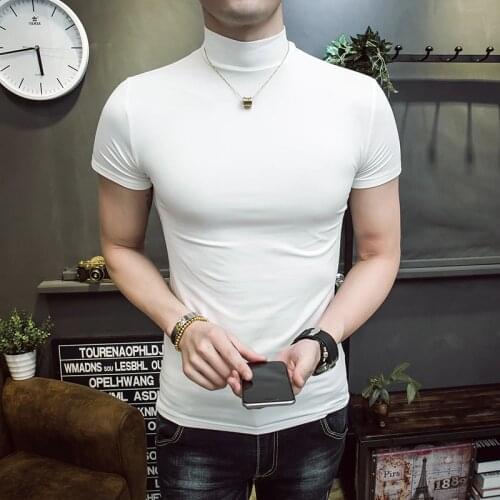 New trend high-elastic tight-fitting mens bottoming shirt, slim solid color high-neck casual wild long-sleeved T-shirt S-2XL