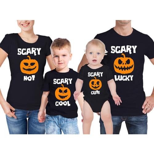 Customize halloween scary pumpkin family t-shirts and baby grow vest set kid bodysuit romper baby shower Christmas gifts