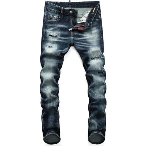 2021Hot Mens pants Dsquare ripped patch painted varnished mens d2 jeans