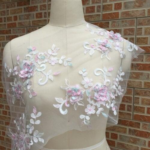 Powder green and white 3d flowers Exquisite vintage beaded Lace Applique, bridal lace appliques for dress, costume accessories