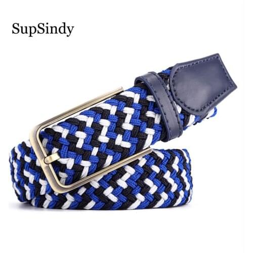 SupSindy New fashion Men Womens Canvas belt Metal Pin Buckle Woven Stretch luxury belts for men jeans famous brand elastic belt