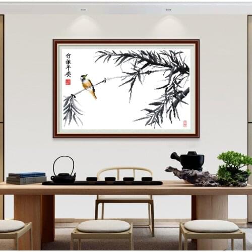 Crafts materials accessories Bird standing on bamboo Chinese traditional painting Holiday home decoration set for cross stitch