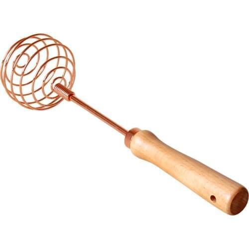 Rose Gold Beech Wood Handle Spiral Stainless Steel Manual Whisk Cream Whipping Stirring Stick Kitchen Baking Tool
