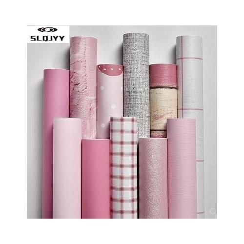 Pink wallpaper self-adhesive bedroom warm girl girl atrium solid color waterproof wallpaper desk furniture renovation stickers