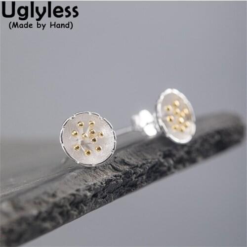 Uglyless Real Silver Cute Bowl Flowers Studs Earrings for Women Simple Fashion Flower Brincos 9MM MINI 925 Silver Earrings Vogue