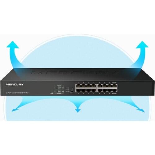 Steel/Metal cabinet 16 Ports 1000Mbps Gigbit Ethernet Network Switch, Desktop/Rackmount Design, MDI/MDIX, 6KV Lightning protect
