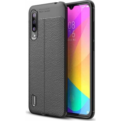 Slim Fit Shockproof Flexible Soft Rubber TPU Gel Lichi Pattern Protective Case Cover+GLASS FILM for XIAOMI Mi CC9/MICC9