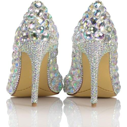 Ladies Bling Bling Rhinestone Pumps Female Gem Crystal Wedding High Heels Pointy Toe Evening Pump Slip On Shoes