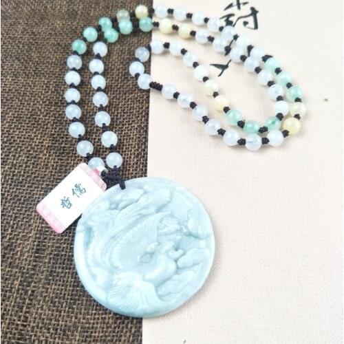 Zheru Jewelry Pure Natural Jadeite Light Green Bird King Phoenix Pendant Three-color Ice Bottom Bead Chain Send A-level certific