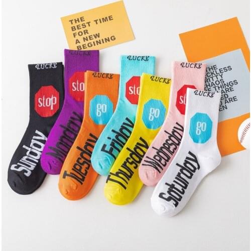 Printing Funny Socks Cute Woman Kawaii Letter CC Skate Hip Hop Harajuku Stockings Women Colored Ankle Fashion Cotton High Socks