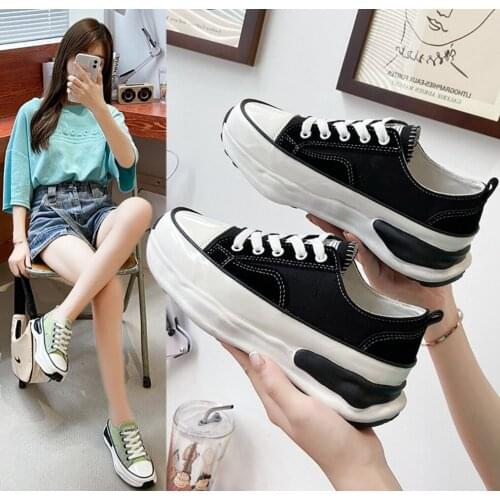 2021 Spring INS 5CM Platform Canvas Women Shoes Lace Ladies Casual Sneakers Outdoor Breathable Casual Thick Bottom Sports Shoes