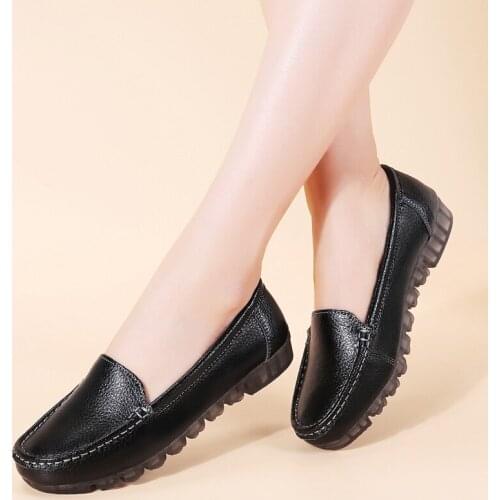 New Moccasins Womens Flats 2021 Autumn Loafers Genuine Leather Female Shoes Slip On Ballet Bowtie Girls Big Size