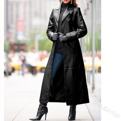 Gothic Lapel Leather Jacket 2021 Women Oversized Casual Loose Long Trench Coats Autumn Button Solid Color Steampunk Biker Jacket