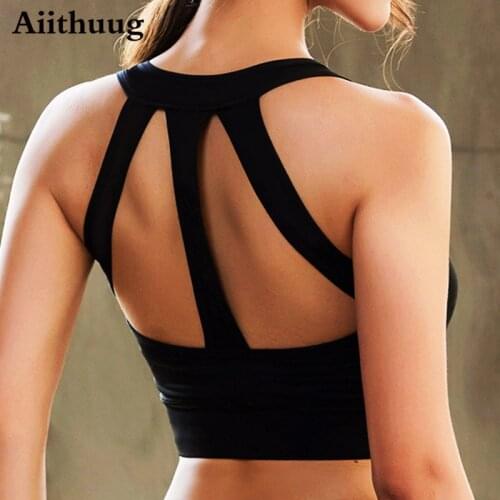 Aiithuug Women Sports Bra Lightweight Wirefree Padded Running Yoga Bra with Back Phone Pocket for Tennis Workout Gym Yoga Top