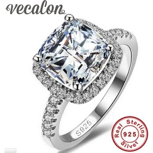 Vecalon S925 Logo 100% Solid 925 Sterling Silver Rings For Women 3CT SONA 5A Zircon cz Engagement Wedding Ring Fine Jewelry