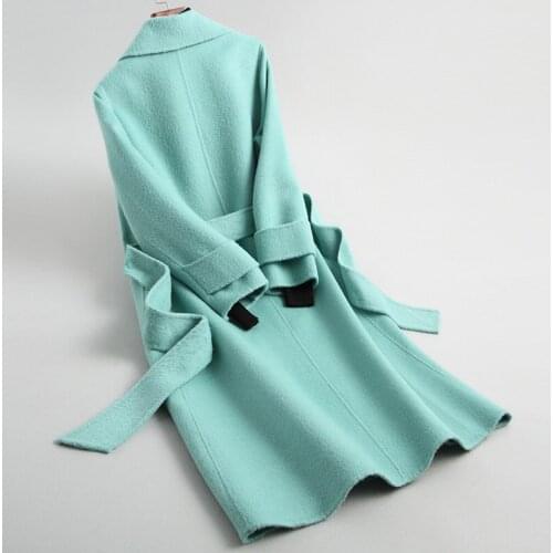 2020 Autumn Spring Wool Coat Female Korean Fashion Elegant Casual Long Womens Coat Belt Overcoat Casaco Feminino 39402