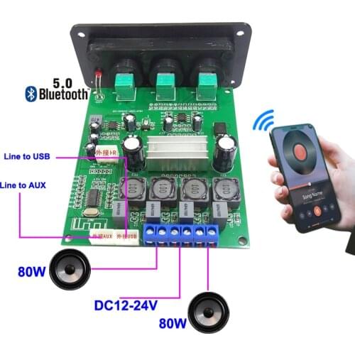 2*80W TPA3116 Bluetooth 5.0 HIFI Digital Power Car Amplifier Board Class D 2.0 Channel Automotive Aduio Stereo Equalizer Amp