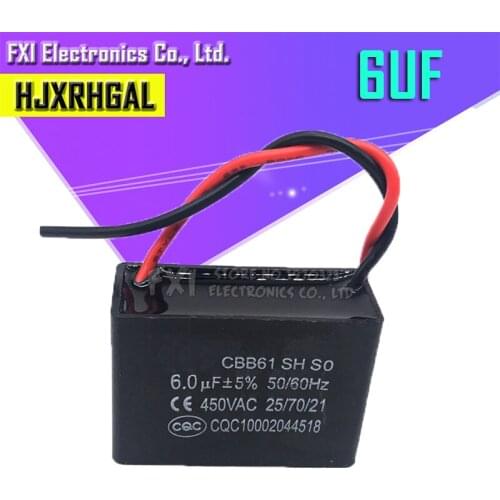 2pcs CBB61 6uf starting capacitance AC Fan Capacitor 450V CBB Motor Run Capacitor