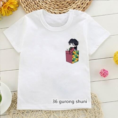 2021 Demon Slayer T Shirt Pocket аниме Anime Clothes Kawaii T-Shirts Boys Girls T-shirt Cartoon Print Kids Clothes Harajuku Top
