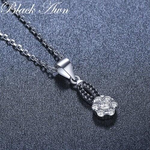 2021 New Black Awn Silver Necklace Genuine 100% 925 Sterling Silver Necklace Women Jewelry Leaf Pendants P208