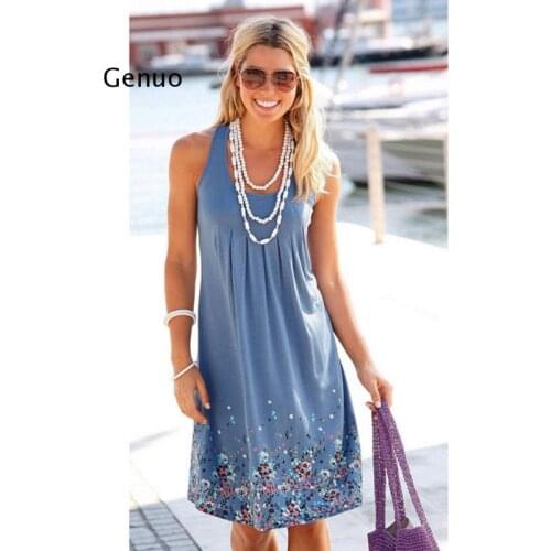Sleeveless Floral Print Loose Beach Summer Dress Fashion Six Colors Casual Women Dress Sexy Dress Plus Size S-5Xl