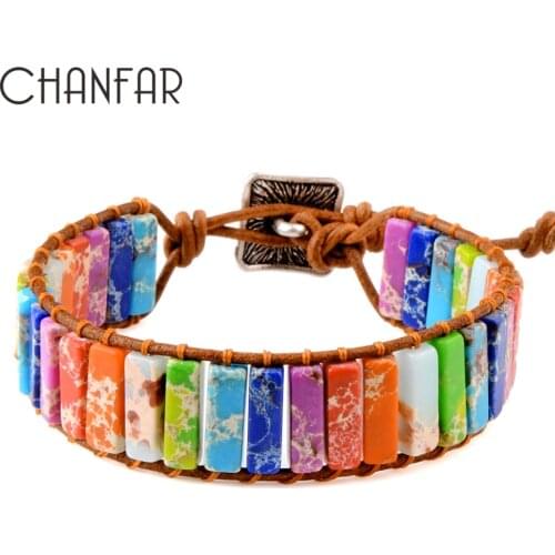7 MultiColor Chakra Natural Stone Bracelet Bohemia Handmade Tube Beads Genuine Leather Wrap Bracelet Yoga Bracelets For Woman