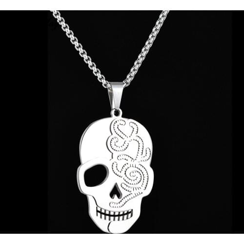 DarkMag Retro Skull Necklace Metal Skull Pendant Gothic Jewelry Choker Pendant Stainless Steel Skull Skeleton Trendy Necklace