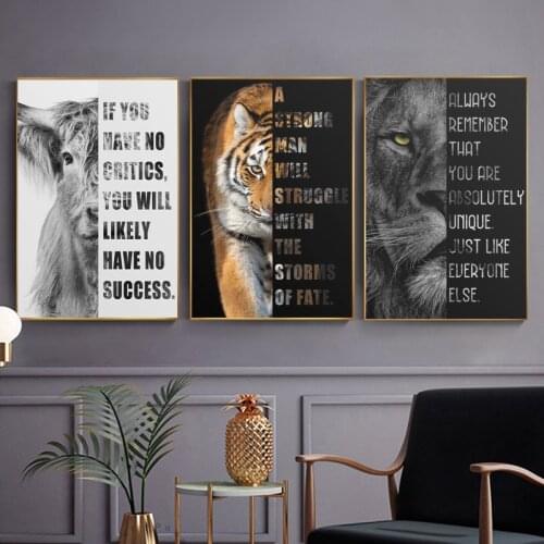 Wild Lion Tiger Letter Motivational Quote Posters and Prints Canvas Painting Decorative Wall Art Picture for Office Home Decor