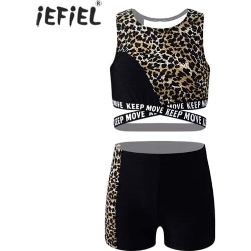 Kids Clothes Summer Fashion Leopard Printed Sleeveless Tanks Top Ballet Dance Gym Workout Vest with Bottoms Shorts Girl Clothes